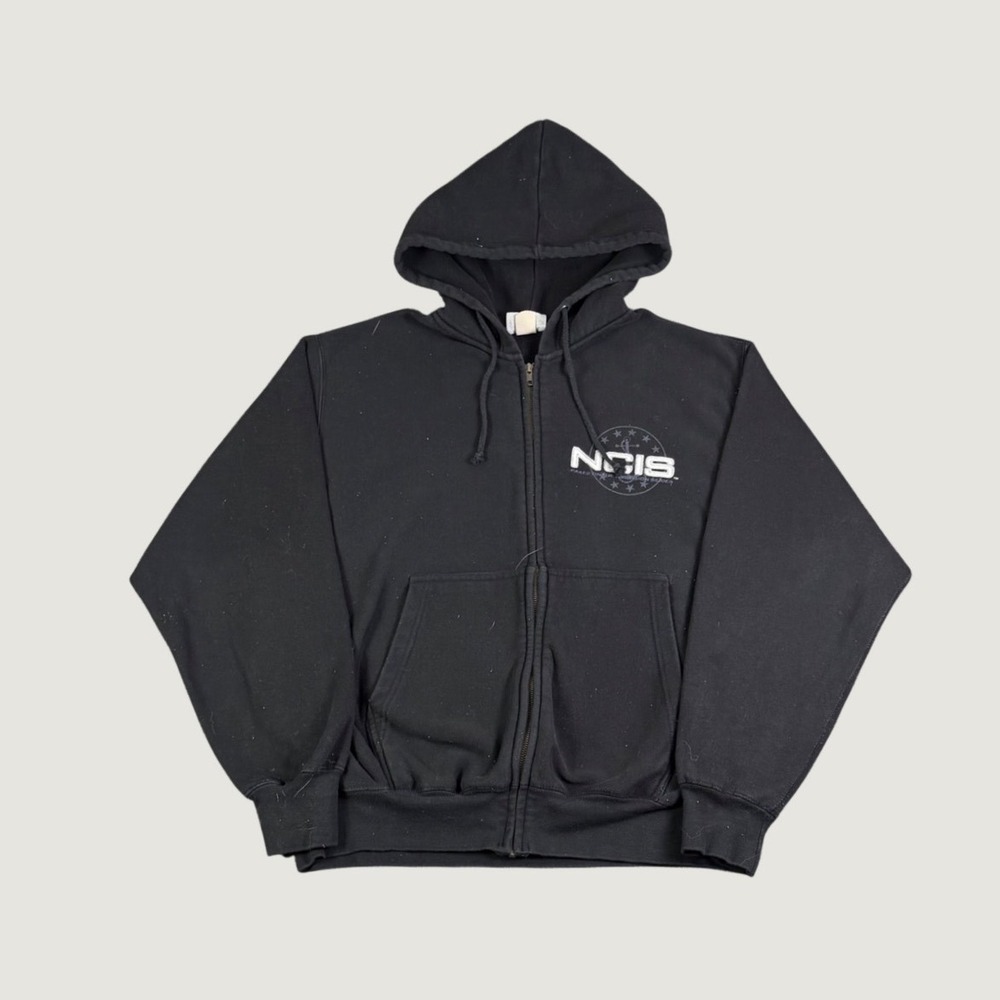 NCIS TV Series Zip Up Hoodie Mens Black Full Zip Logo Sweatshirt 2010 CBS L